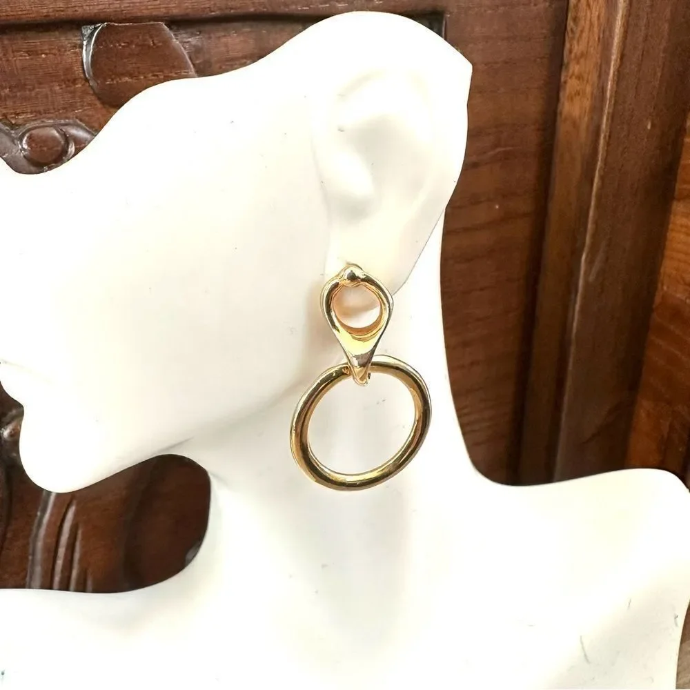 Gold tone double tier circle post earrings